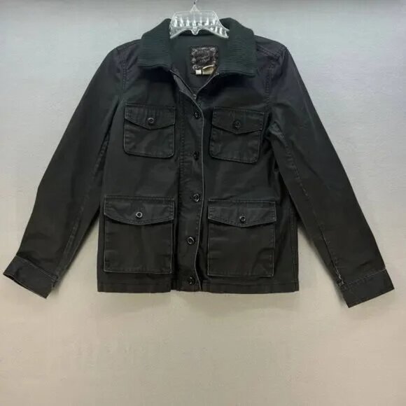 VTG J. Crew Jacket Women's S Black Washed and Aged Waxed Cotton Utility Preppy - Picture 1 of 12